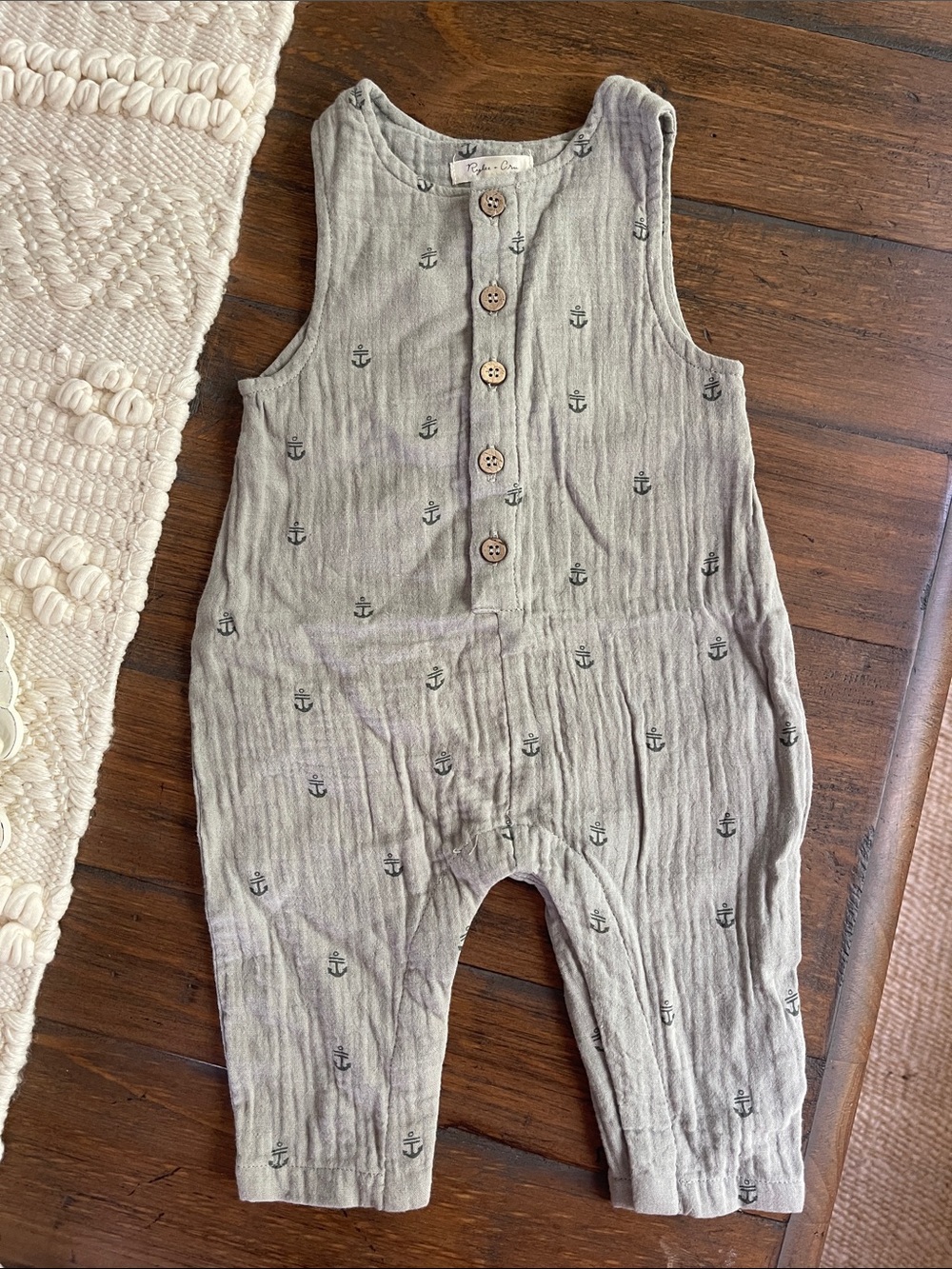 Rylee + Cru Gray Anchor-Print Cotton Muslin Romper